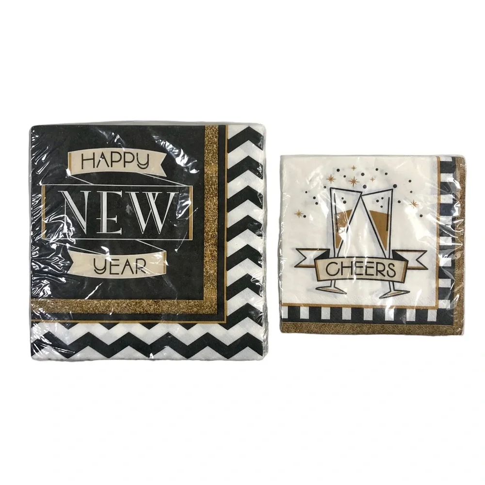 Happy New Year Dinner Napkin & Cheers Cocktail Napkin 16 Ct. (Set of 2)